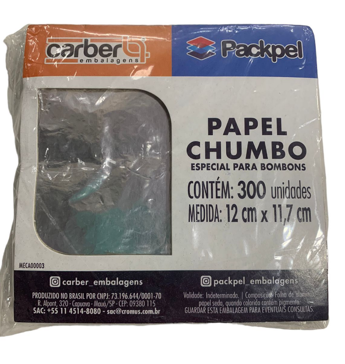 1084 - PAPEL ALUMINIO CHUMBO PRATA 12x11,8cm C/300un - PC/CROMUS