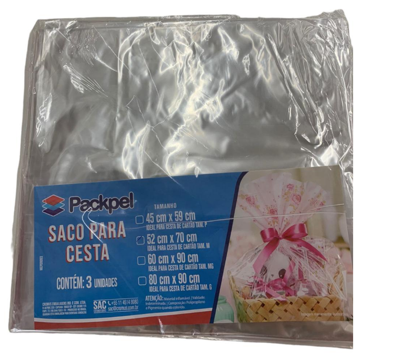 2059 - SACO CESTA  AUTOSSERVICO INCOLOR 52x70 C/3un - CROMUS