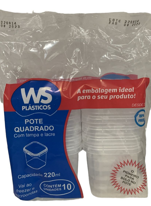 5330- KIT POTE QUADRADO C/TAMPA 220ml C/10cj - WS 