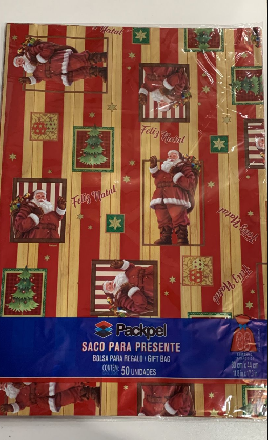 4004 - SACO METAL/PEROL NATAL SORTIDO 30x44 C/50un - CROMUS