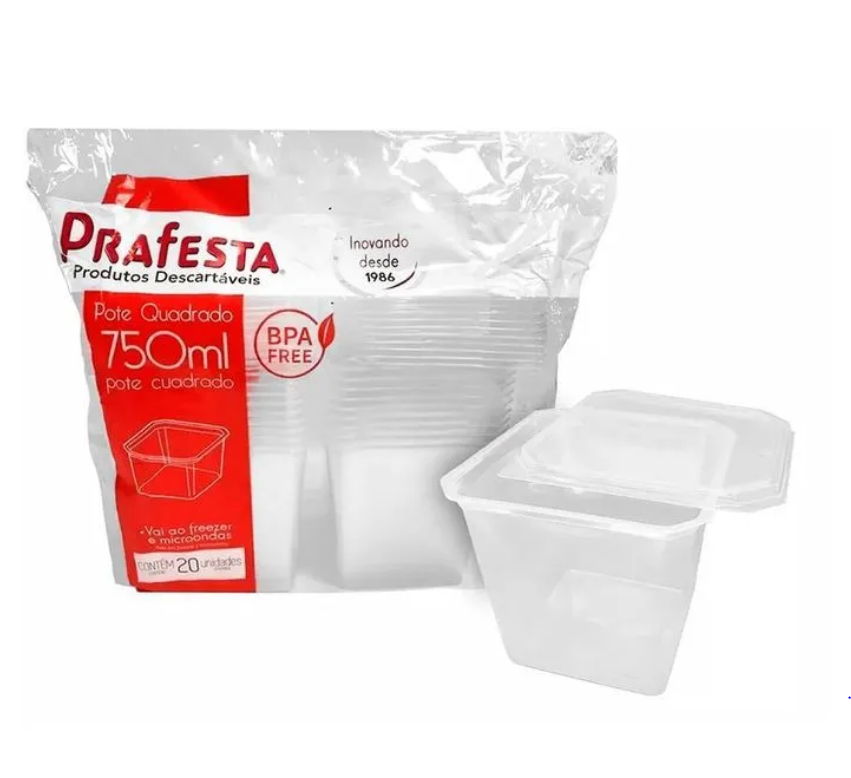 5601 - POTE QUADRADO C/ TAMPA 750ml C/20un - PRAFESTA