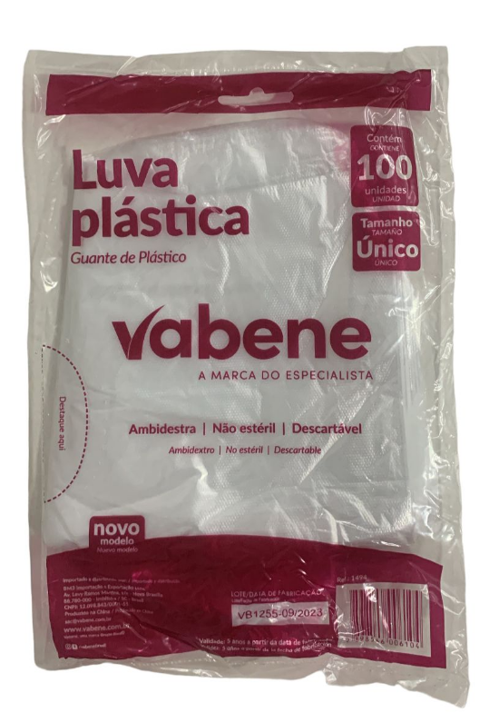 2515 - LUVA PLÁSTICA DESCARTÁVEL C/100un - VABENE
