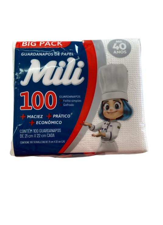 5648 - GUARDANAPO FOLHA SIMPLES 21x22cm C/100un - MILI