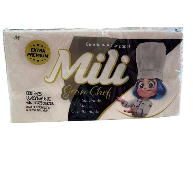 5651 - GUARDANAPO FOLHA DUPLA GRAN CHEF 40x39,5 C/25un - MILI
