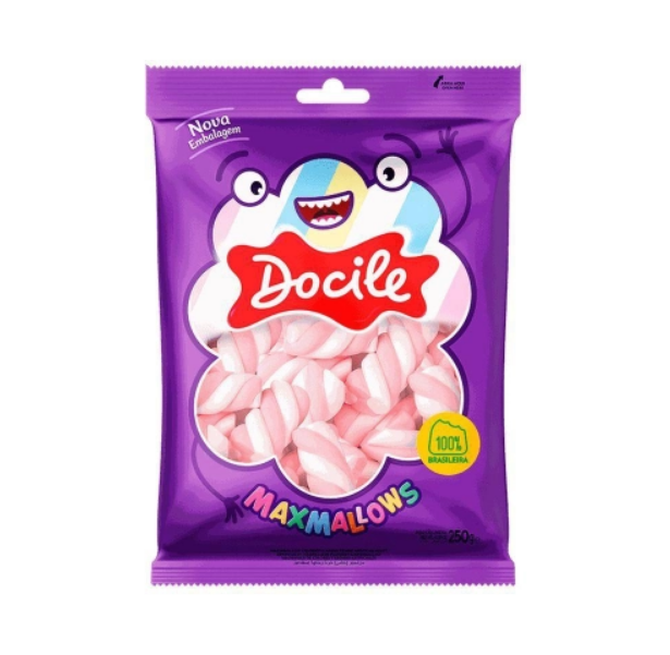 1404 - MARSHMALLOW TWIST ROSA/BRANCO BAUNILHA 250g - DOCILE 
