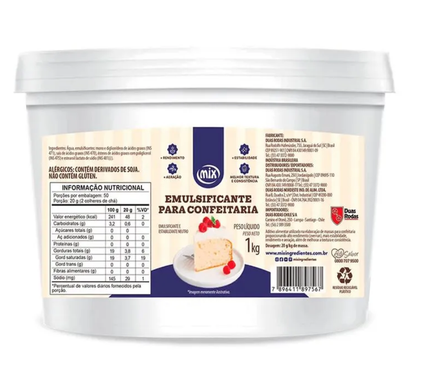 16039 - EMULSIFICANTE E ESTABILIZANTE NEUTRO 1kg - MIX/ DUAS RODAS