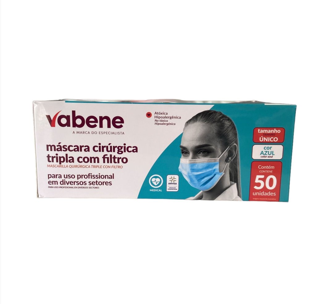 4204 - MASCARA TNT TRIPLA AZUL C/ ELASTICO C/50un - VABENE