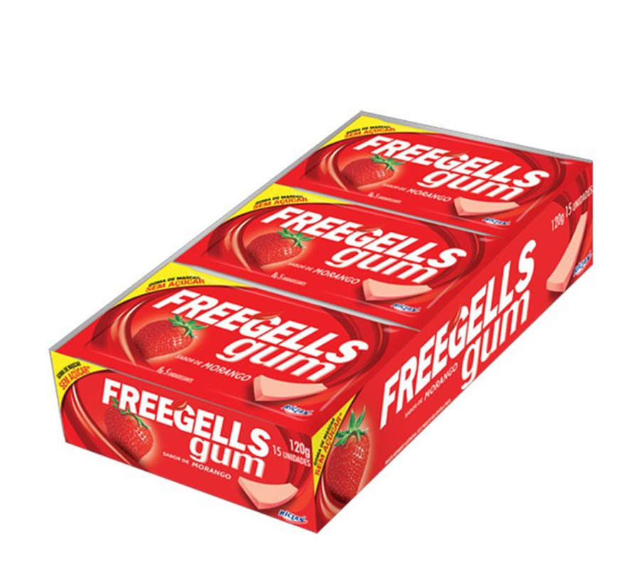 16191 - CHICLE FREEGELLS GUM MORANGO 15un - RICLAN