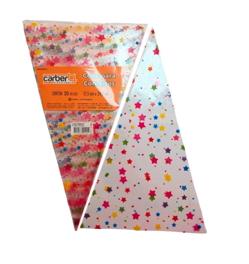 16248 - SACO CONE ESTRELINHAS 17,5x29,5cm C/20un - PC/CROMUS