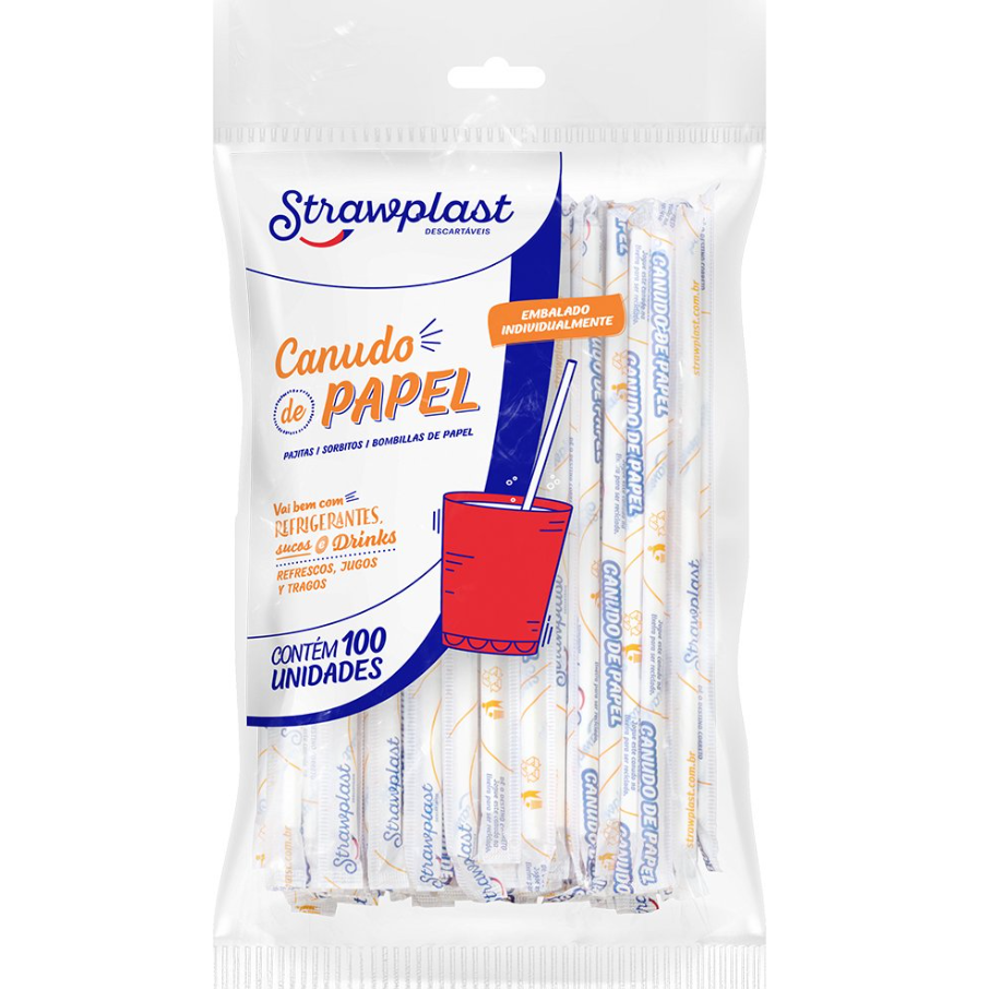 16276 - CANUDO PAPEL BRANCO SACHE 6mm C/100un -  STRAWPLAST