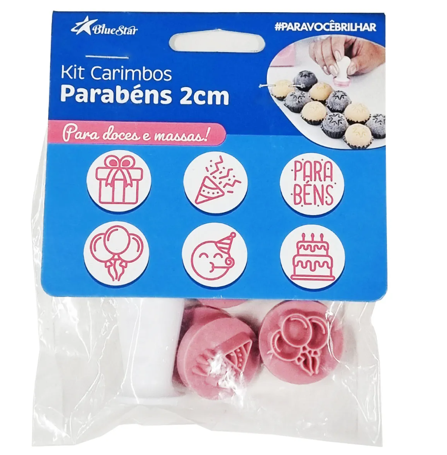 16328 - KIT CARIMBOS PARABENS ROSA BEBE 2cm - BLUE STAR 