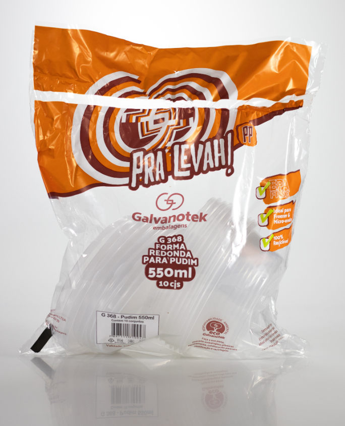 16364 - EMBALAGEM G368SF PUDIM CRISTAL PP 550ml C/10cj - GALVANOTEK