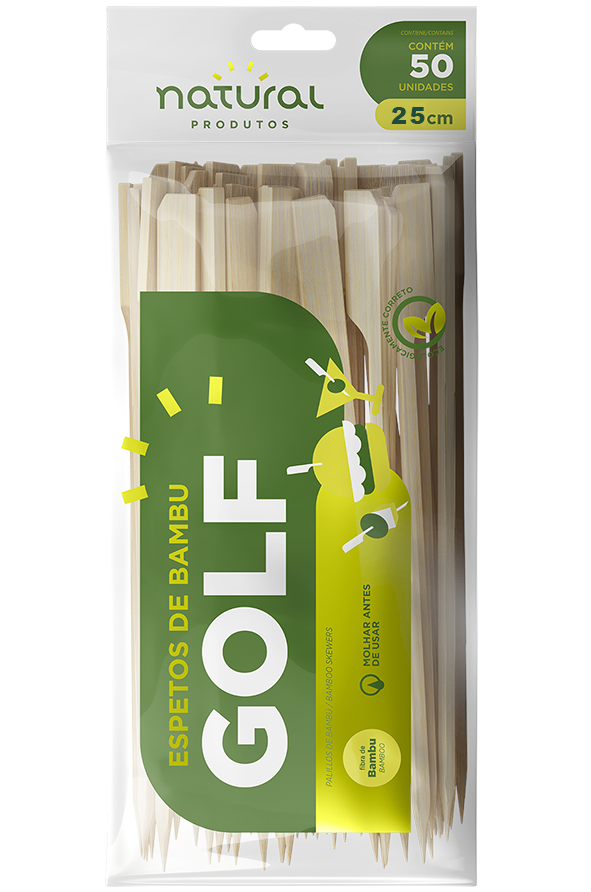 16681 - ESPETO GOLF BAMBU 25cm C/200un - NATURAL PRODUTOS