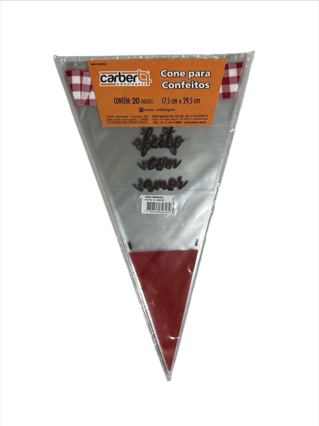 16249 - SACO CONE FEITO C/AMOR 17,5x29,5cm C/20un - PC/CROMUS