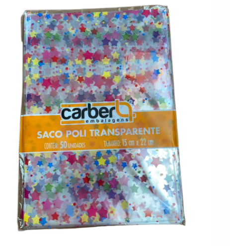 16216 - SACO DECORADO ESTRELINHAS 15x22 C/50un - PC/CROMUS