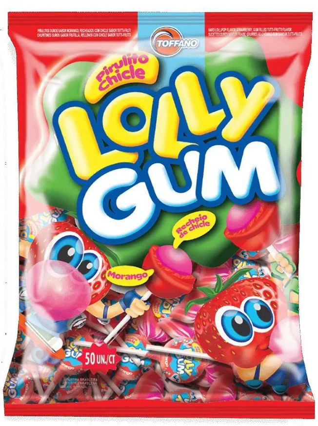 5324 - PIRULITO LOLLY GUM MORANGO 600g - TOFFANO 