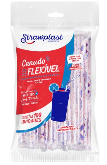 395 - CANUDO FLEXIVEL SACHE VERMELHO 6mm C/100un PP CS-304 - STRAWPLAST