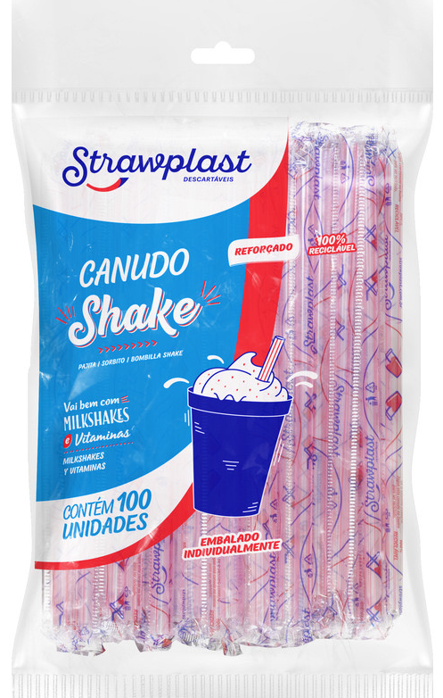 398 - CANUDO SHAKE SACHE VERMEMLHO 8mm C/100un PP CS-323 - STRAWPLAST