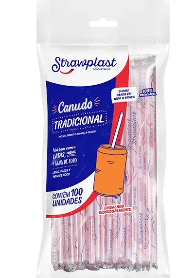 392 - CANUDO TRADICIONAL SACHE VERMELHO 5mm C/100un PP CS-301 - STRAWPLAST