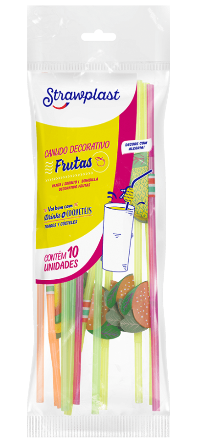 4761 - CANUDO FRUTAS FLEX 6mm MISTO C/10un - STRAWPLAST