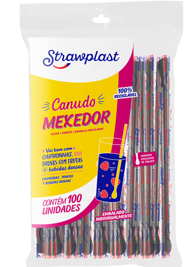 3134 - CANUDO MEXEDOR PRETO SACHE C/100un PP CS-403 - STRAWPLAST