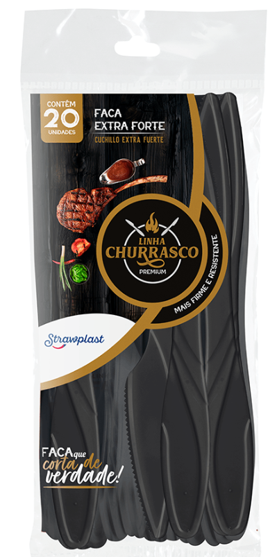 16957 -FACA CHURRAS PREMIUM EXTRA FORTE PRETO C/20un - STRAWPLAST