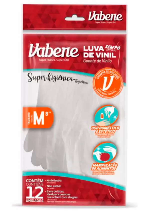 16994 - LUVA VINIL S/PO M C/12un - VABENE