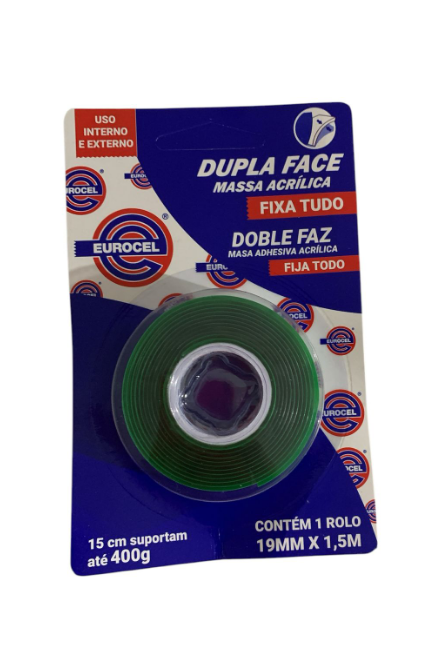 17138 - FITA ADESIVA DUPLA FACE MASSA ACRILICA 19mmX1,5m - EUROCEL