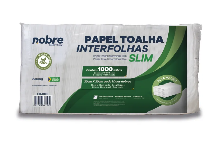 4342 - Papel toalha interfolha c/1000fls. 20x20cm  2D (celulose virgem) Slim - Nobre