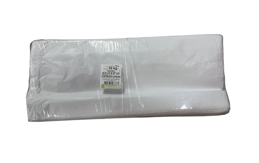 3777 - SACO PAPEL BRANCO 10kg C/500un - EMBALEBEM