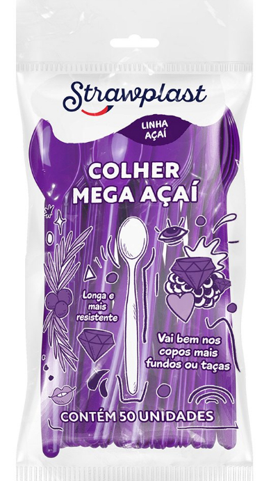4762 - COLHER MEGA AÇAI ROXA C/ 50un - STRAWPLAST
