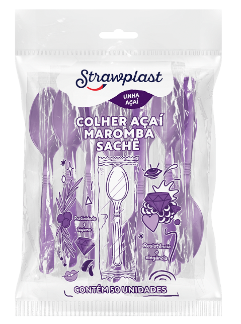 16277 - COLHER ACAI MAROMBA SACHE ROXA C/50un PS - STRAWPLAST
