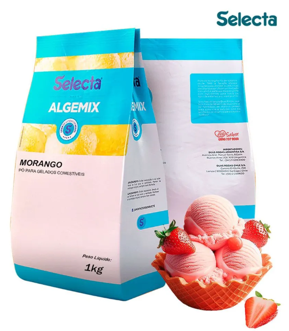 2660- ALGEMIX PO P/ GELADOS MORANGO 1kg - SELECTA/ DUAS RODAS