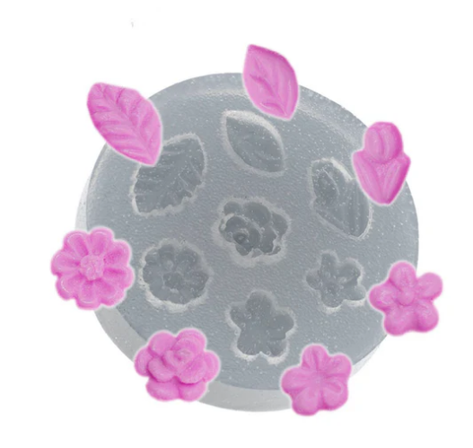 17587 - MOLDE SILICONE MINI ROSINHA E TULIPA - FLEXARTE