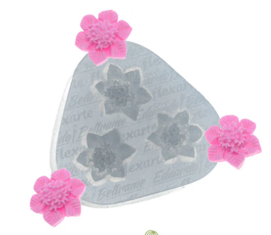 17593 - MOLDE SILICONE TRIO DE FLORZINHAS - FLEXARTE