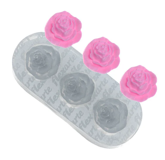 17589 - MOLDE SILICONE TRIO ROSINHAS HALLE MEDIAS - FLEXARTE