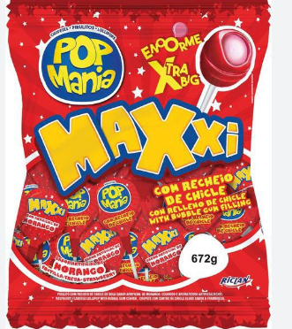 17632 - PIRULITO POP MANIA MAXXI MORANGO 672g - RICLAN
