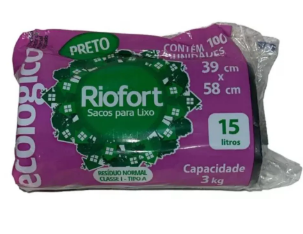 17756- SACO LIXO ROLO PRETO 15L 100 C/100un - RIOPLASTIC 
