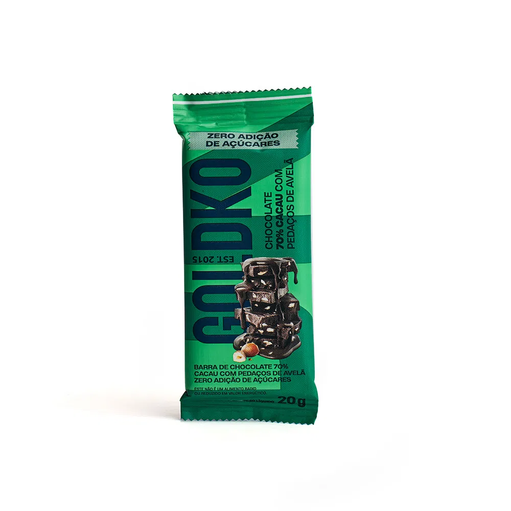 CHOCOLATE 70% COM AVELÃ ZERO 20G - GOLDKO