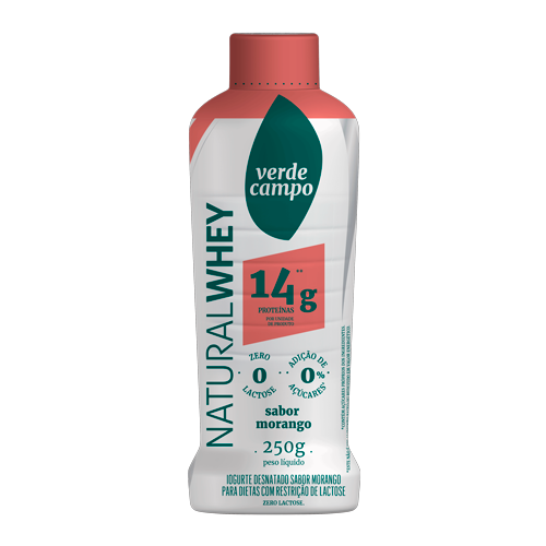 IOGURTE WHEY MORANGO 14G PROTEÍNA 250G - VERDE CAMPO