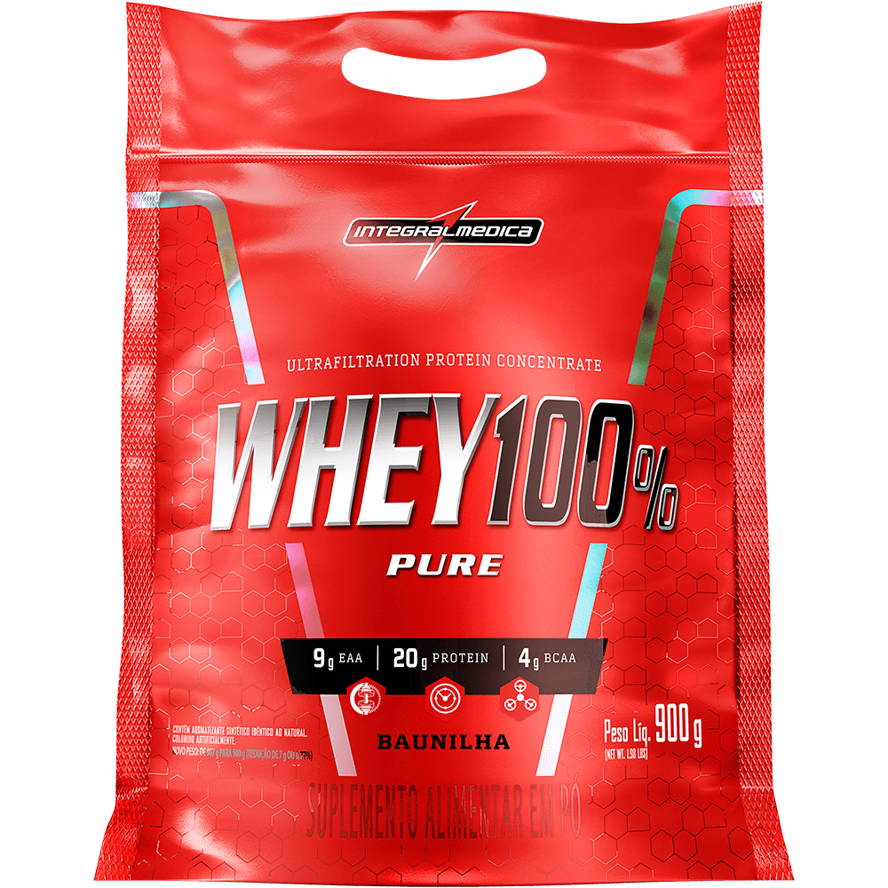 WHEY 100% PURE BAUNILHA 900G - INTEGRALMEDICA