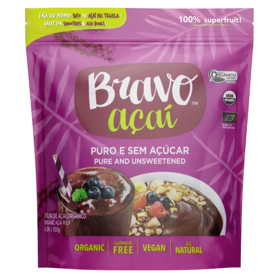AÇAÍ PURO 4 SACHÊS 100G - BRAVO AÇAÍ