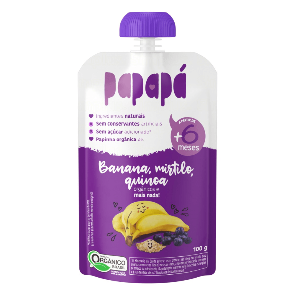 PAPINHA DE BANANA, MIRTILO E QUINOA ORGÂNIGA 100G - PAPAPÁ
