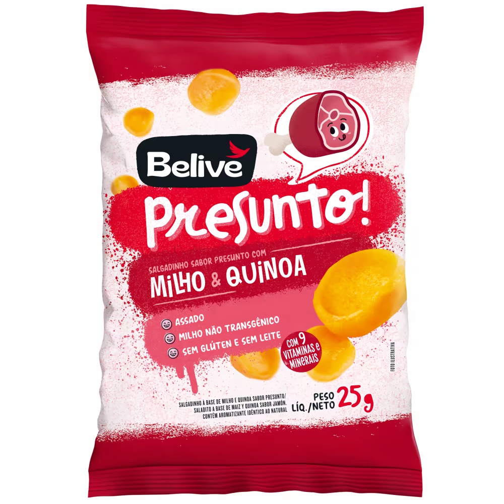 SALGADINHO DE MILHO E QUINOA SABOR PRESUNTO 25G - BELIVE