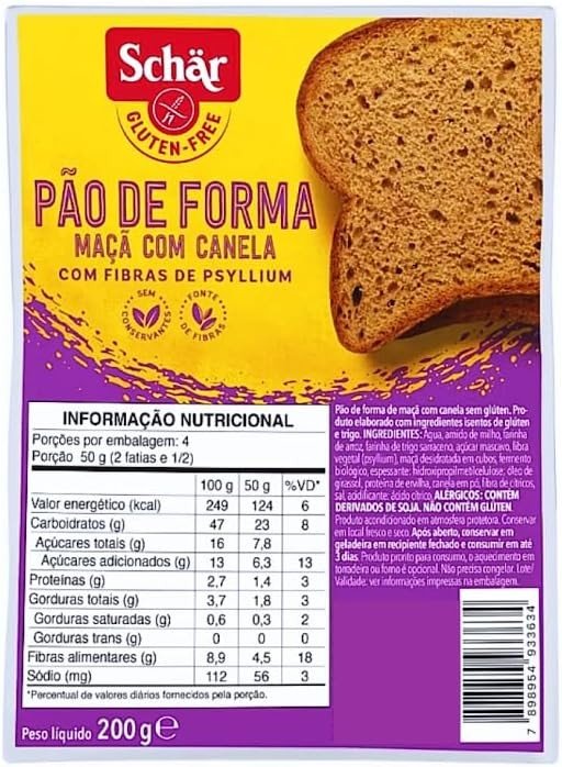 PÃO DE FORMA MAÇÃ E CANELA 200G - SCHAR