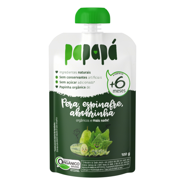 PAPINHA DE PÊRA, ESPINAFRE E ABOBRINHA ORGÂNICO 100G - PAPAPÁ