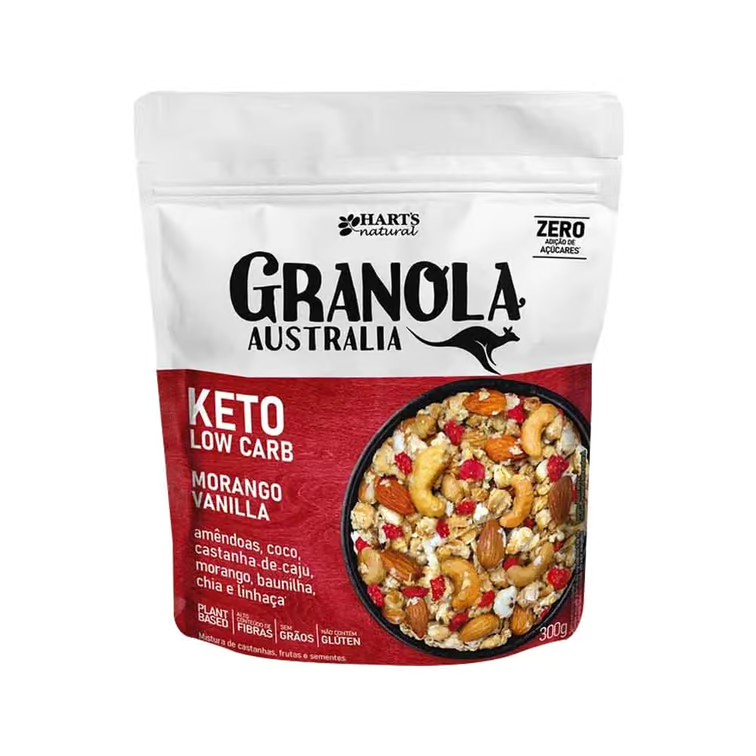 GRANOLA AUSTRALIA KETO DE MORANGO DE BAUNILHA LOWCARB 300G - HART'S NATURAL