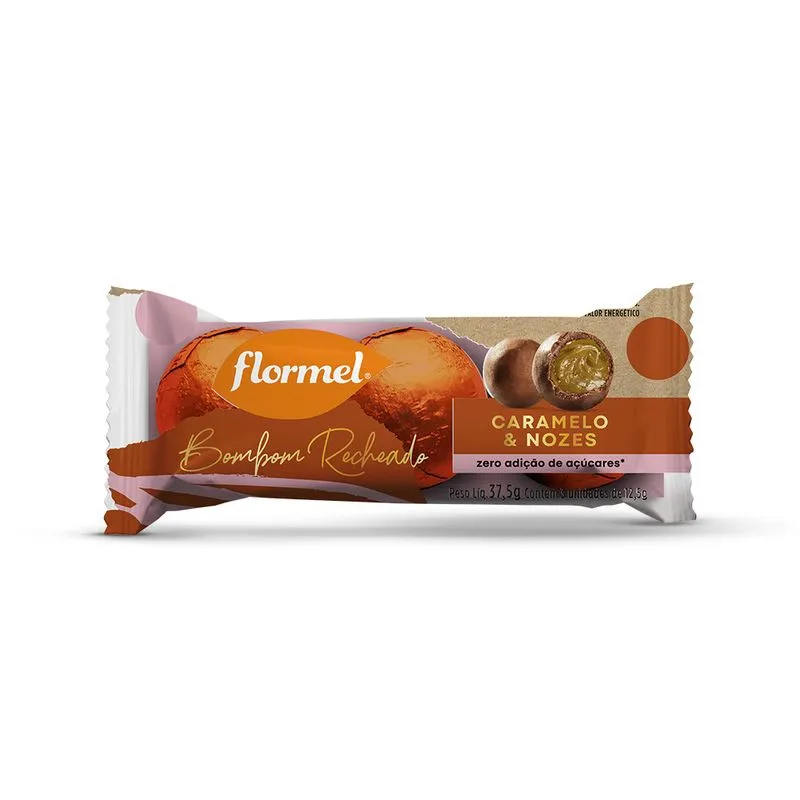 BOMBOM DE CHOCOLATE AO LEITE RECHEADO COM CARAMELO E NOZES - FLORMEL
