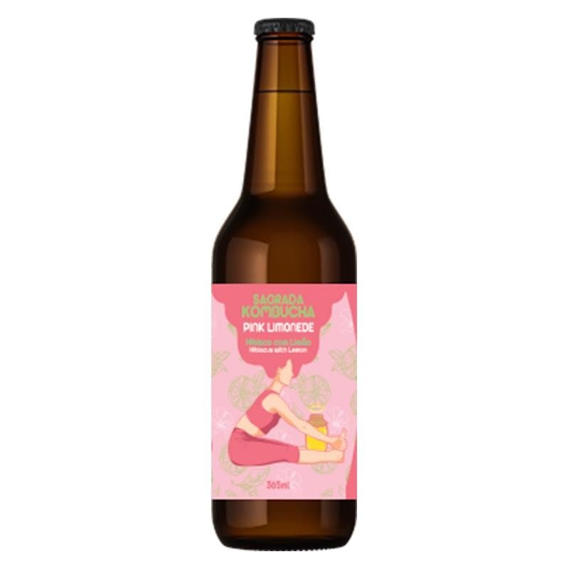 KOMBUCHA PINK LIMONADE (HISBISCO COM LIMÃO) 365ML - SAGRADA KOMBUCHA