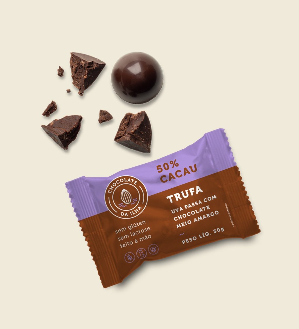 TRUFA DE CHOCOLATE 50% COM UVA PASSA 30G - CHOCOLATES DA ILHA
